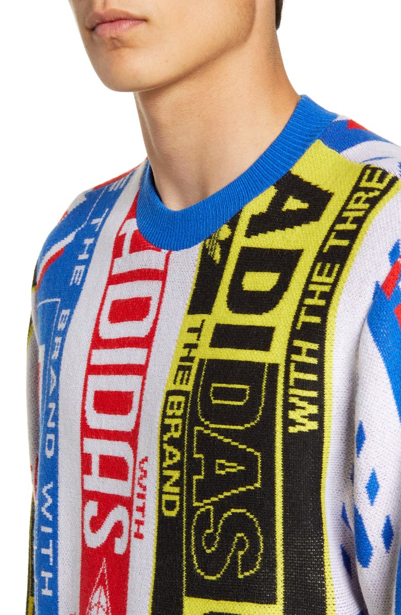 adidas Originals Intarsia Knit Logo Graphics Crewneck Sweater, Alternate, color,