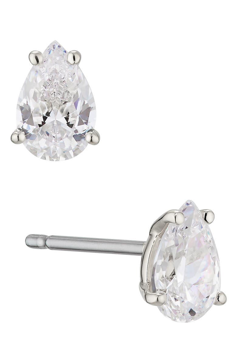 Nadri Modern Luv Small Pear Cubic Zirconia Stud Earrings, Main, color, Rhodium