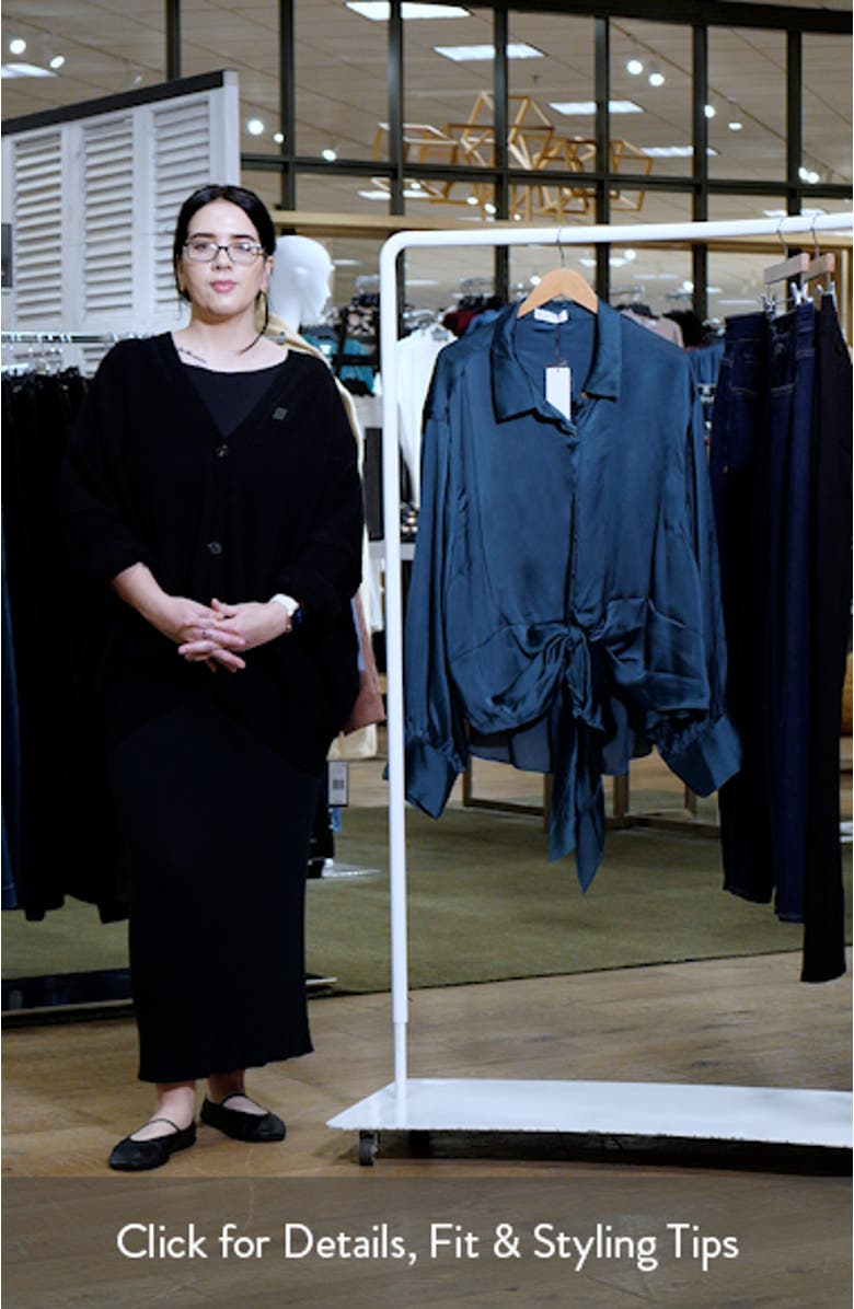 Ellie Long Sleeve Tie Front Satin Shirt, sales video thumbnail