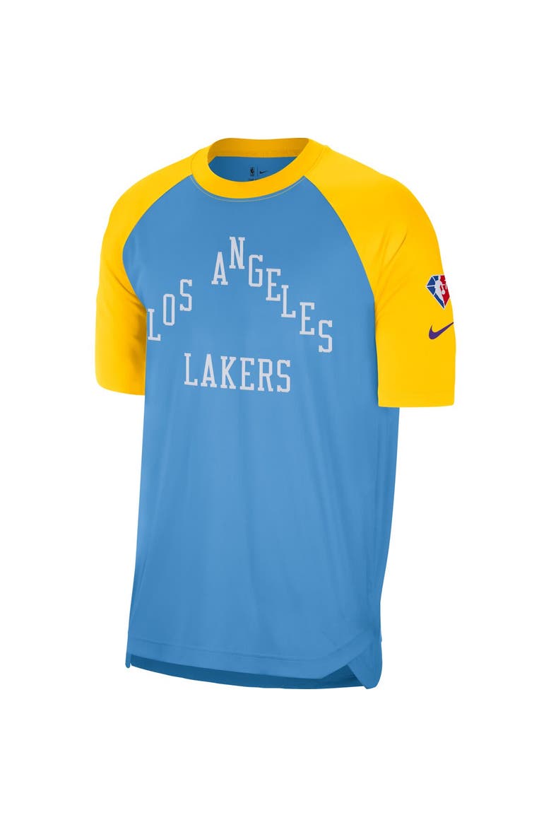 Men's Nike Blue/Gold Los Angeles Lakers 2021/22 City Edition Pregame Warmup Shooting T-Shirt, Alternate, color, Blue