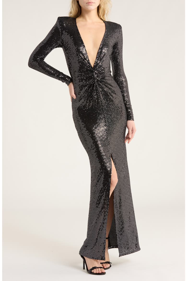 Rosetta Twist Front Dress, Main, color, BLACK/ SILVER
