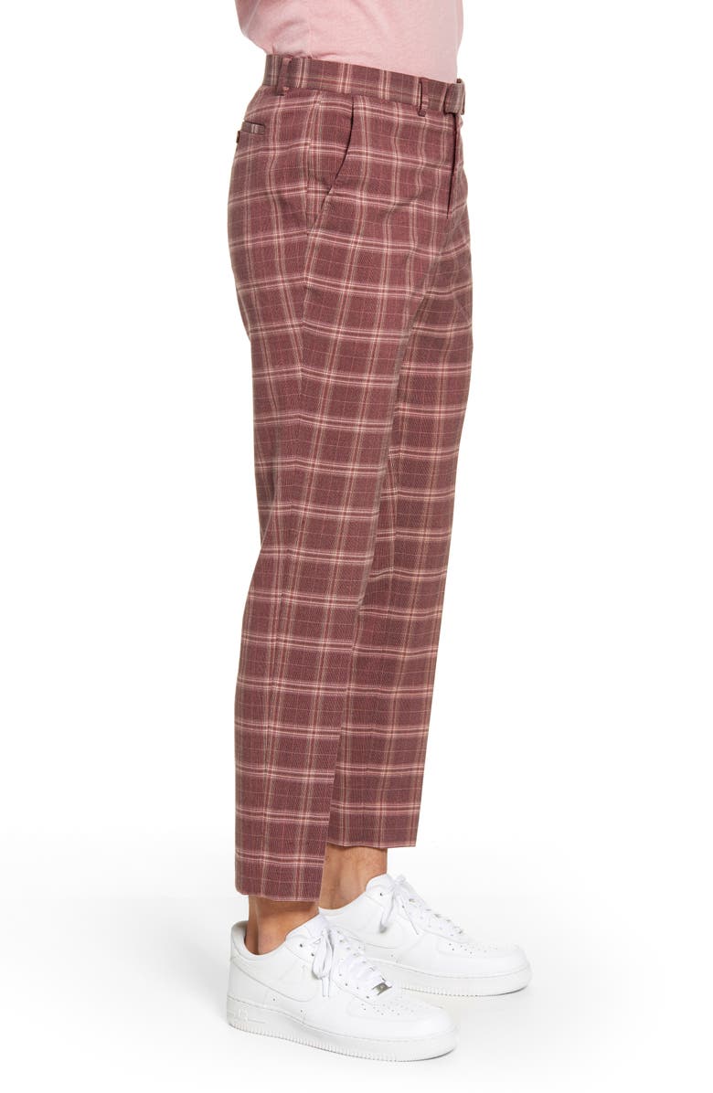Topman Plaid Skinny Fit Crop Dress Pants, Alternate, color, 