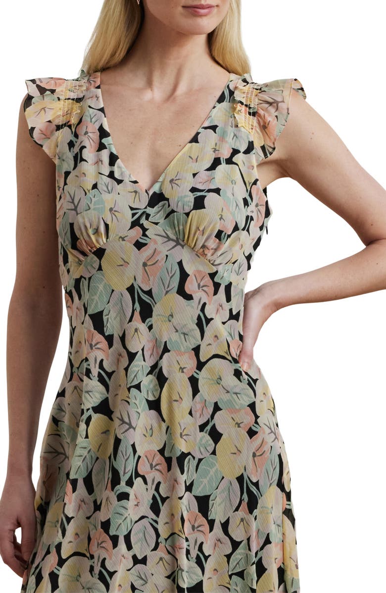 Floral Print Ruffle Trim Midi Dress