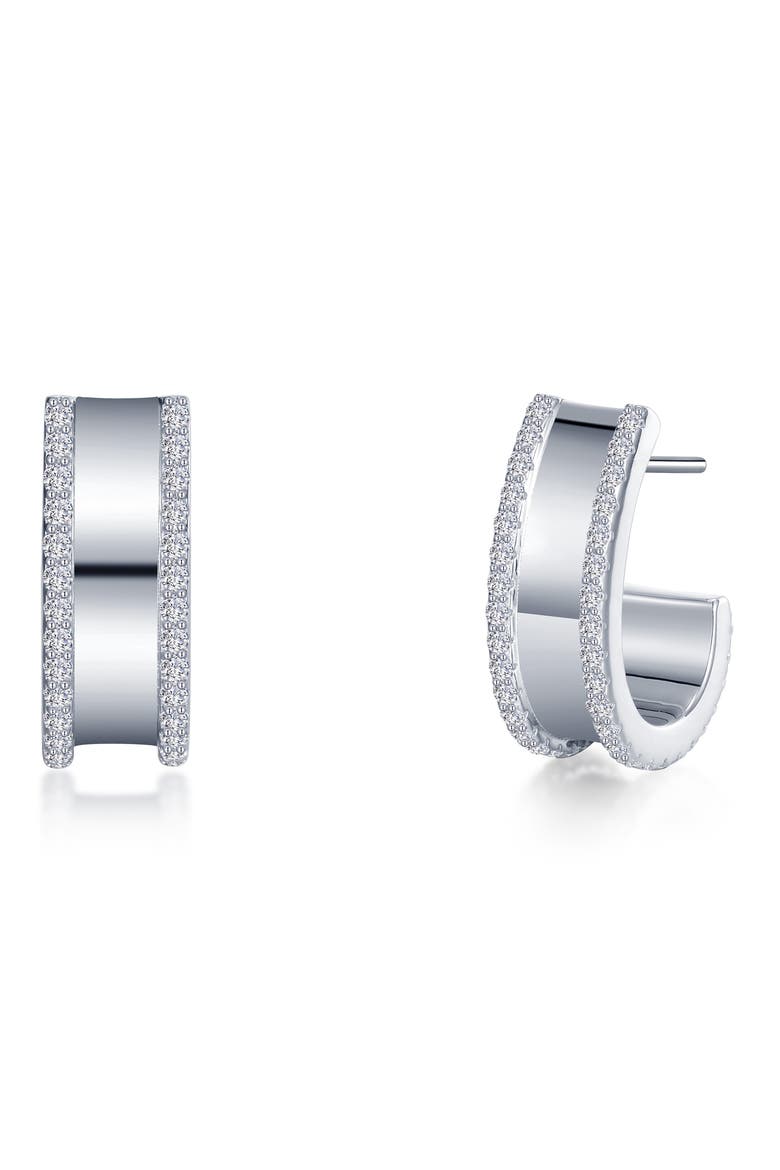 Simulated Diamond Huggie Hoop Earrings, Main, color, WHITE/ SILVER