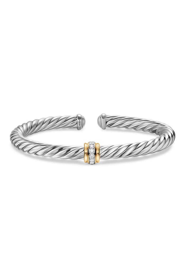 Cable Flex Center Station Bracelet in Sterling Silver with 14K Yellow Gold and Diamonds, 6mm, Alternate, color, SILVER PAVE