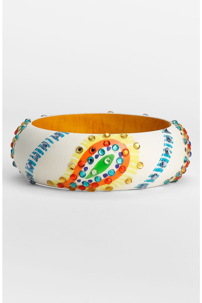 Accessories 'Medium' Painted Paisley Bangle, Main, color, WHITE MULTI