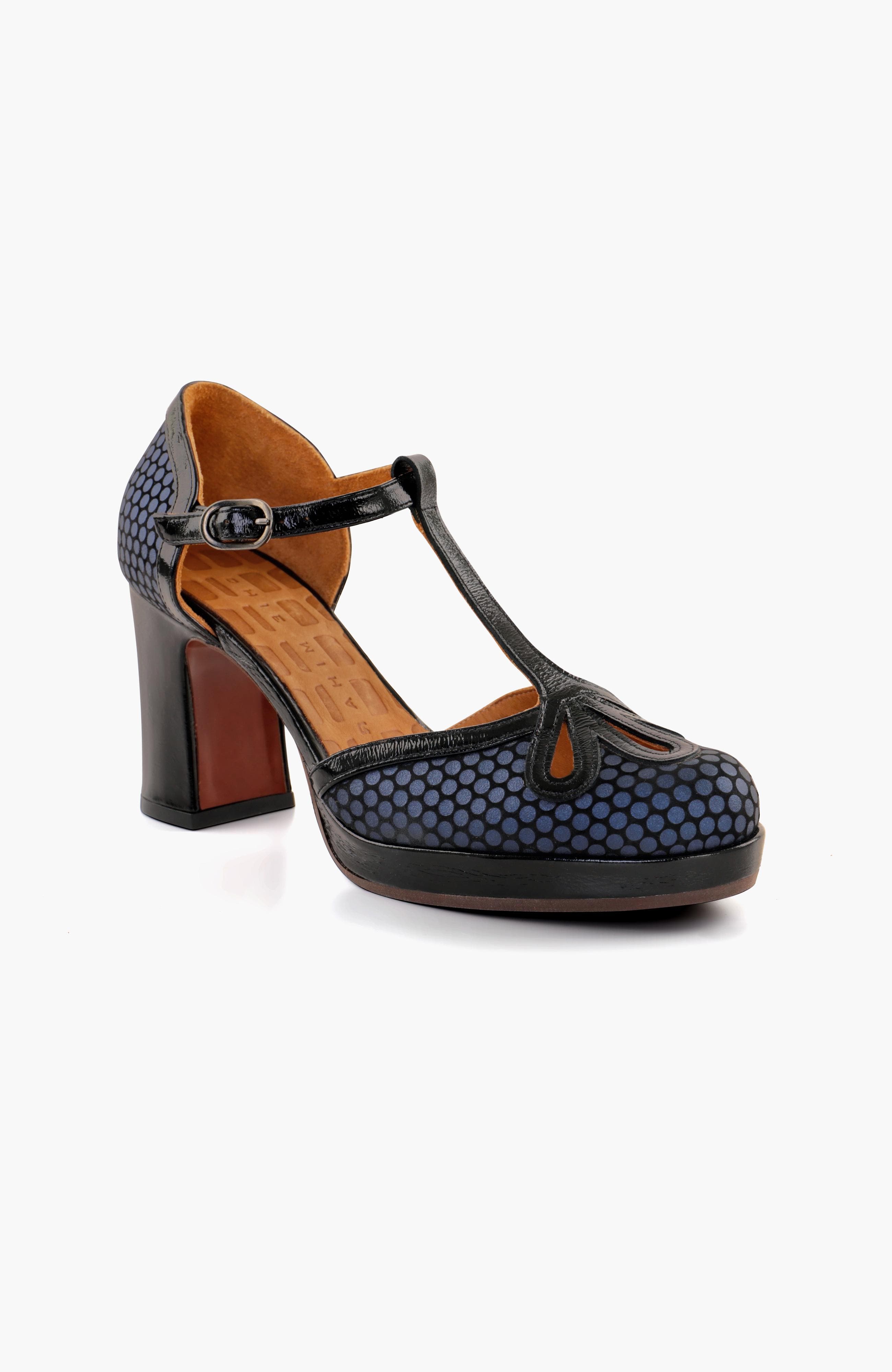Suede and patent print Buckle platform Pump, Alternate, color, Navy
