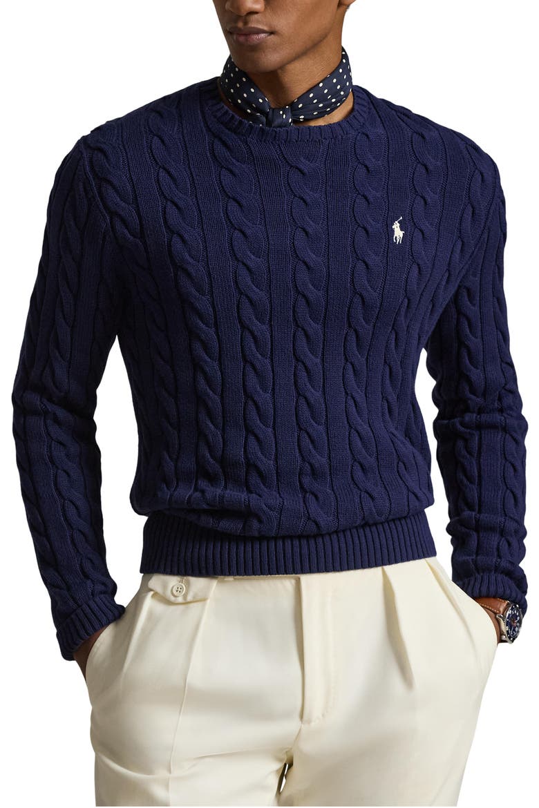 Cable Knit Cotton Sweater, Main, color, BRIGHT NAVY