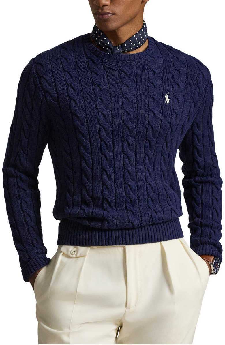 Polo Ralph Lauren Cable Knit Cotton Sweater, Main, color, Bright Navy