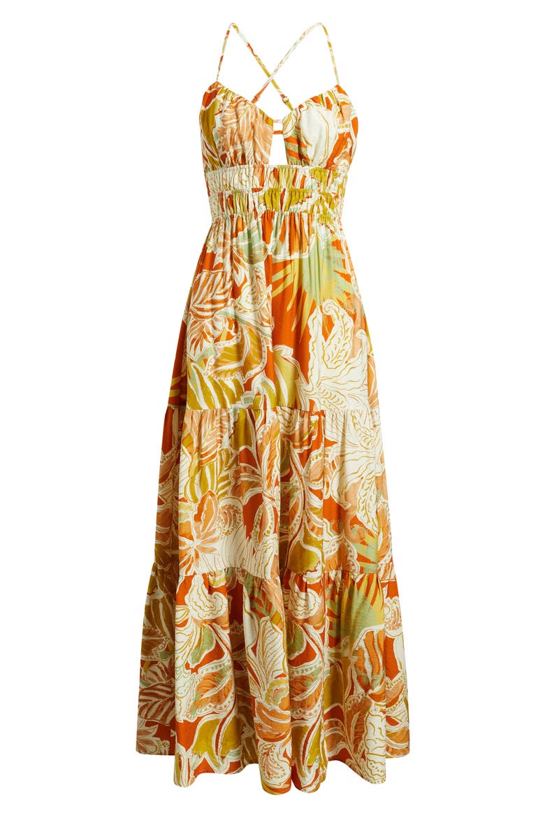Floral Print Sleeveless Maxi Dress, Alternate, color, BRICK