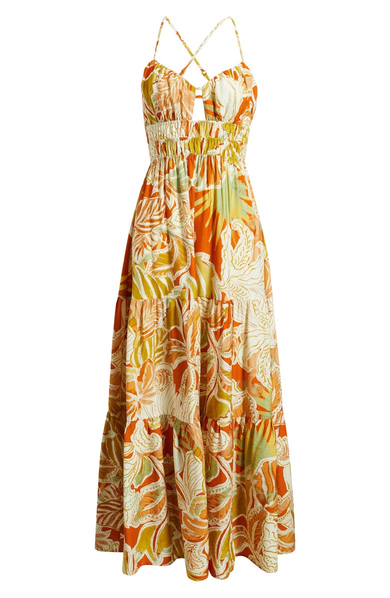 FLYING TOMATO Floral Print Sleeveless Maxi Dress, Alternate, color, Brick
