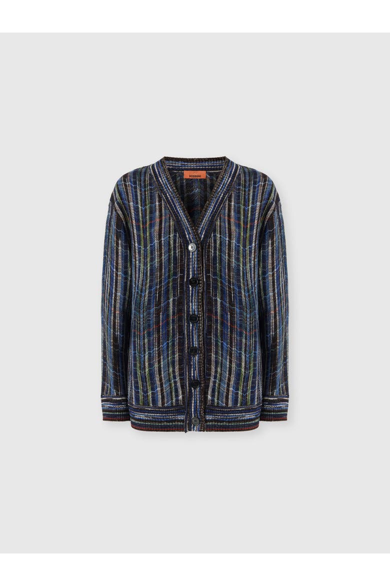 Oversized Wool And Viscose Cardigan, Main, color, Blue & Multicoloured