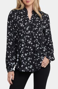 NYDJ Pleated Yoke Long Sleeve Peasant Blouse