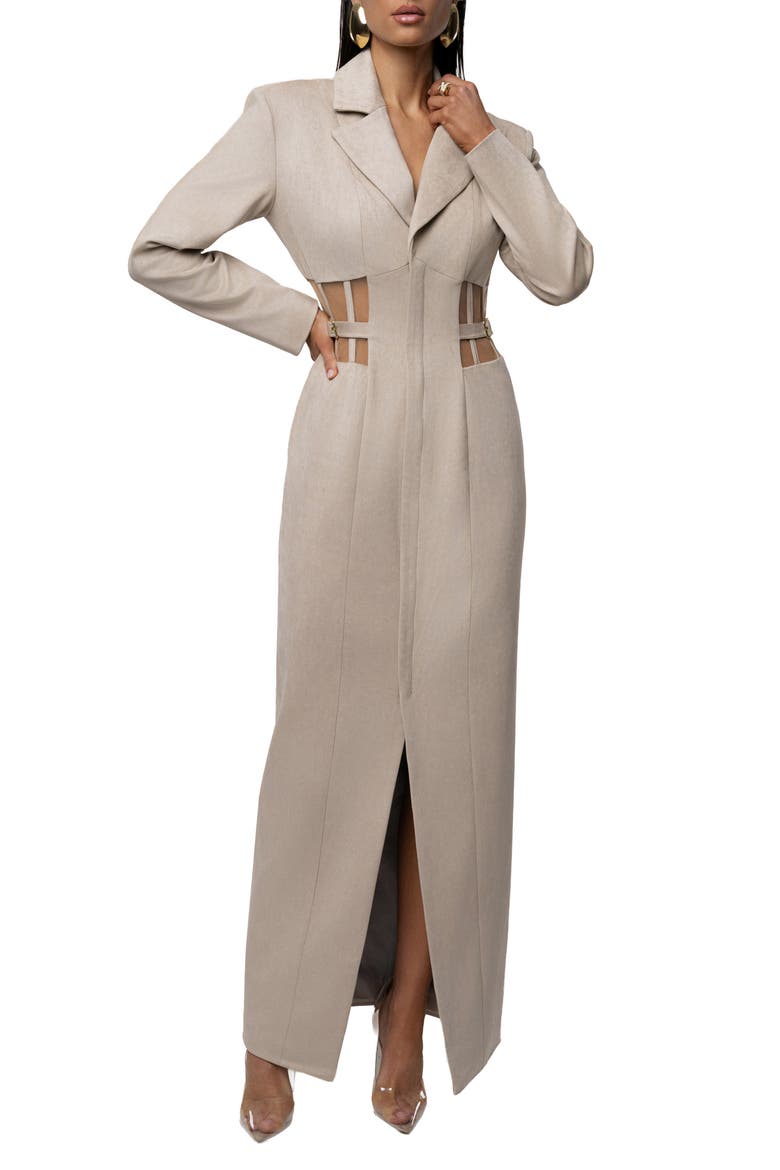 Faux Suede Maxi Coatdress, Alternate, color, BEIGE