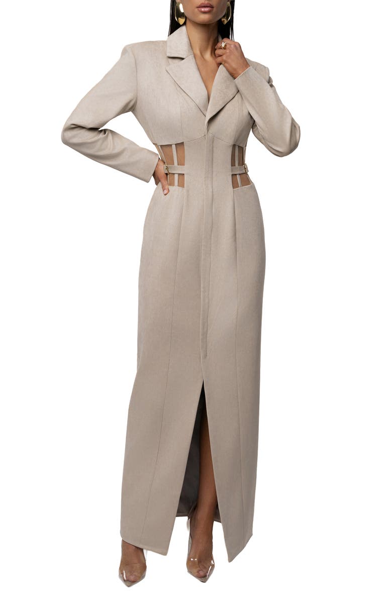JLUXLABEL Faux Suede Maxi Coatdress, Alternate, color,