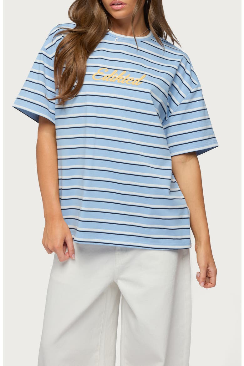 Chill Girl Stripe Oversize T-Shirt, Main, color, LIGHT-BLUE-AND-WHITE