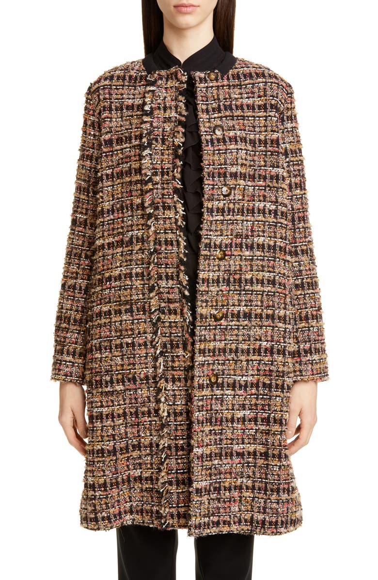 Etro Long Cotton Blend Tweed Coat, Main, color, 