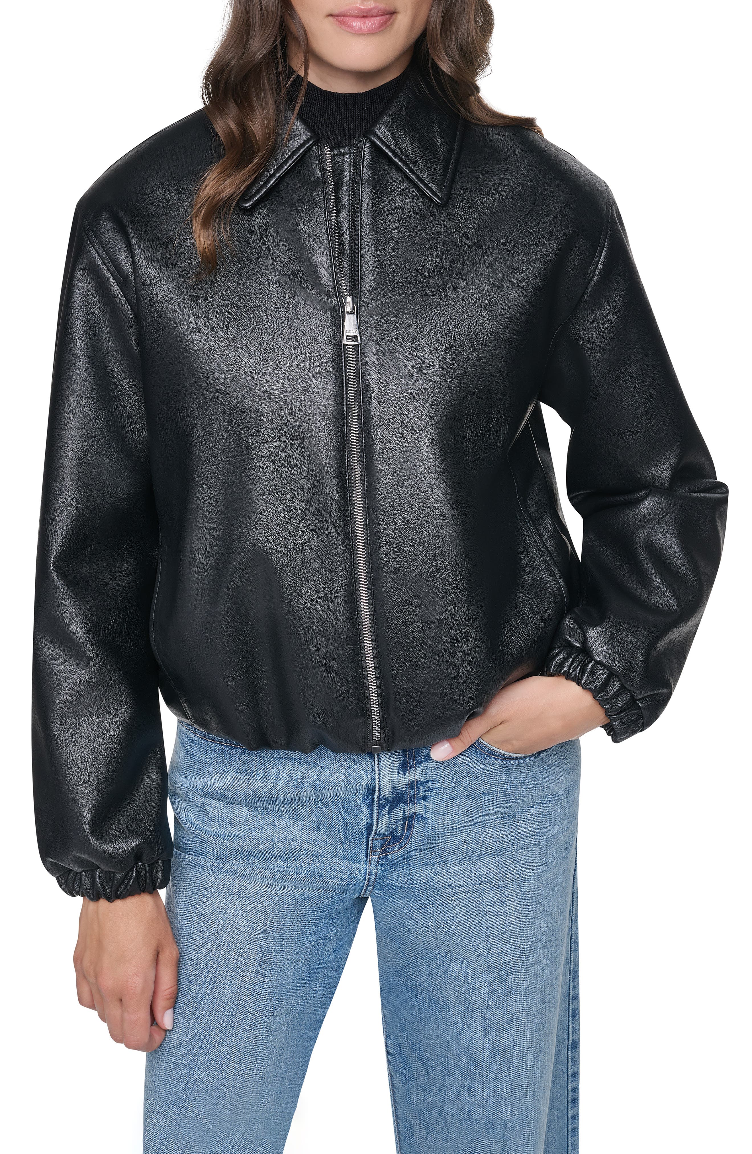 Faux Leather Bomber Jacket