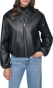 DKNY Faux Leather Bomber Jacket