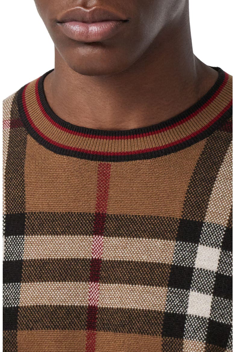 Naylor Check Jacquard Merino Wool Sweater, Alternate, color, BIRCH BROWN