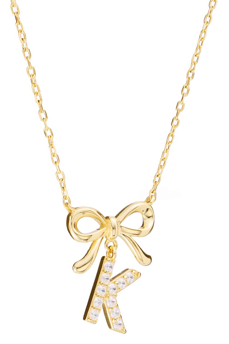 Cubic Zirconia Bow Initial Pendant Necklace, Alternate, color, K GOLD