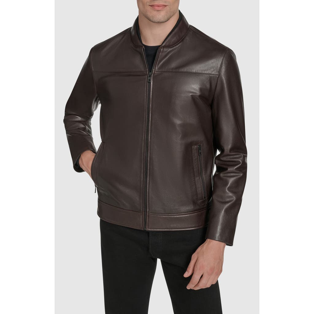 Andrew Marc Fine Grain Lambskin Leather Bomber Jacket In Brown