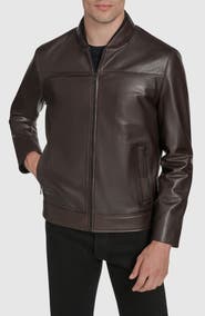 Andrew Marc Fine Grain Lambskin Leather Bomber Jacket