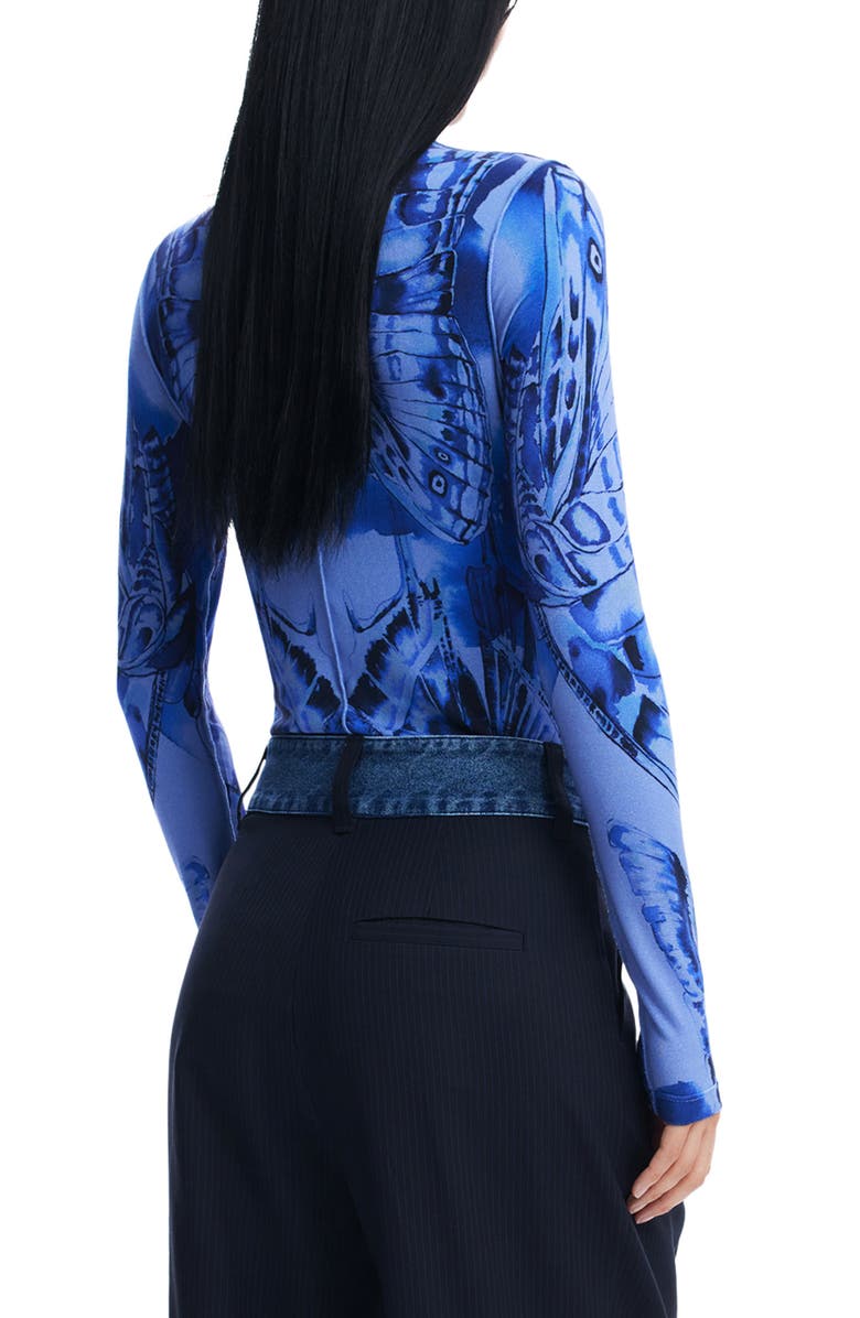 Desigual Butterfly Print Turtleneck Top, Alternate, color, Blue