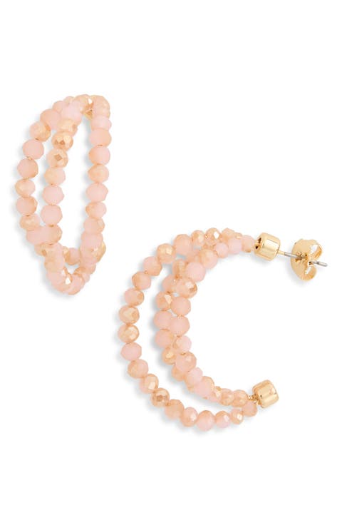 Triple Facet Beaded Hoop Earrings