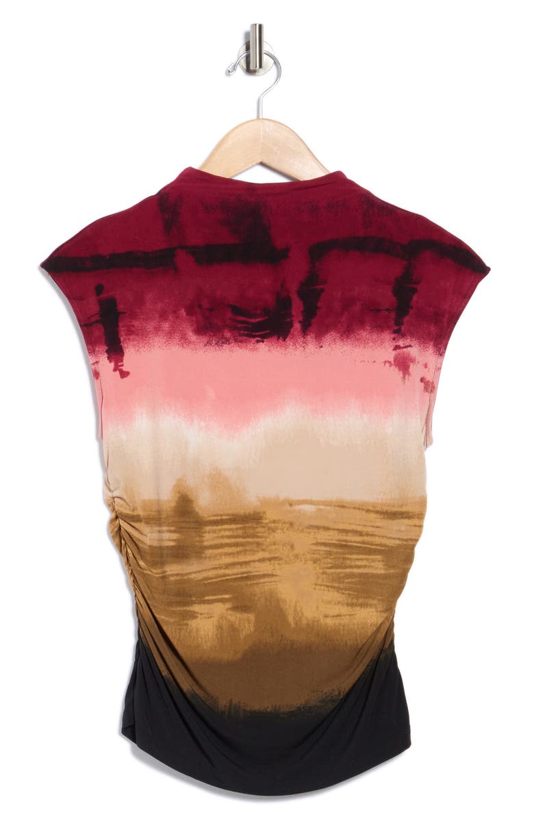 DKNY Ruched Funnel Neck Top, Alternate, color, Beet Multi