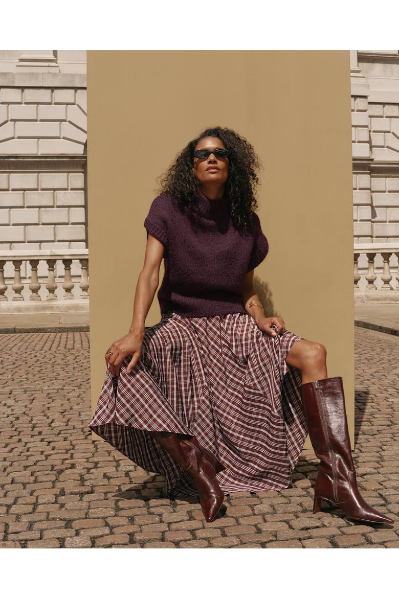 Checked Midi Skirt, Alternate, color, Brown
