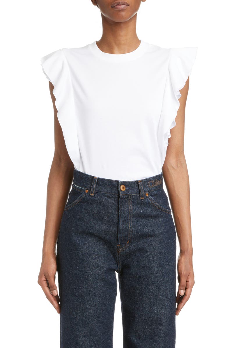 Chloé Ruffle Cotton Jersey Tank, Main, color, 