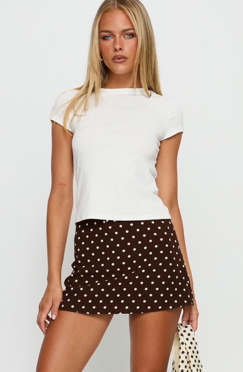 Princess Polly Tejano Polka Dot Miniskirt, Alternate, color, Brown Polka Dot