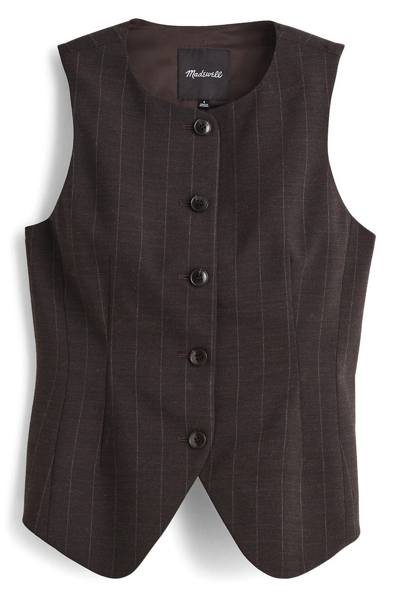 Pinsttripe Scoop Neck Single Breasted Vest, Alternate, color, CHOCOLATE WIDE PINSTRIPE