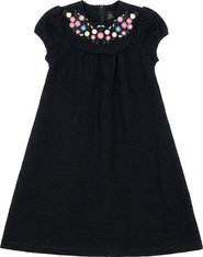 Seal Girls Seersucker Embroidered Robe - Black
