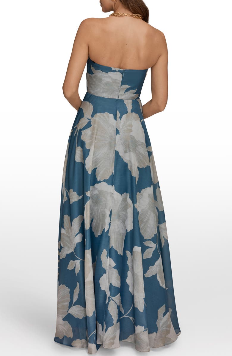 Donna Karan New York Strapless Floral Print Gown, Alternate, color, Washed Indigo/ Cream (Dim)