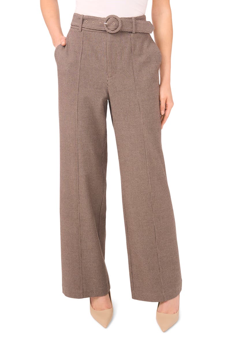 Microcheck High Waist Belted Pants, Main, color, SAFARI