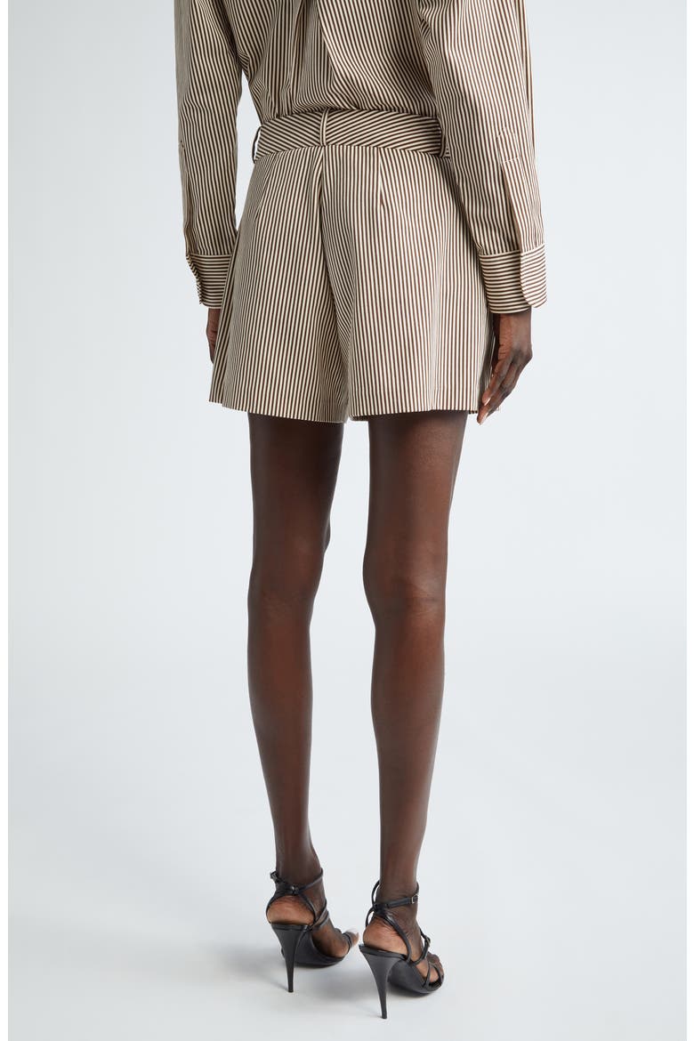 The Essie Pleated Stripe Cotton Shorts, Alternate, color, CHOCOLATE STRIPE