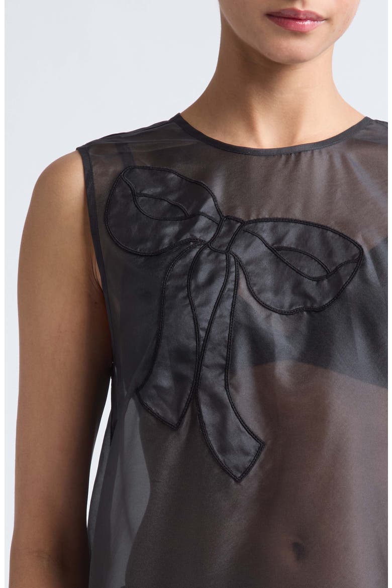 Alba Bow Appliqué Silk Blend Organza Top, Alternate, color, BLACK
