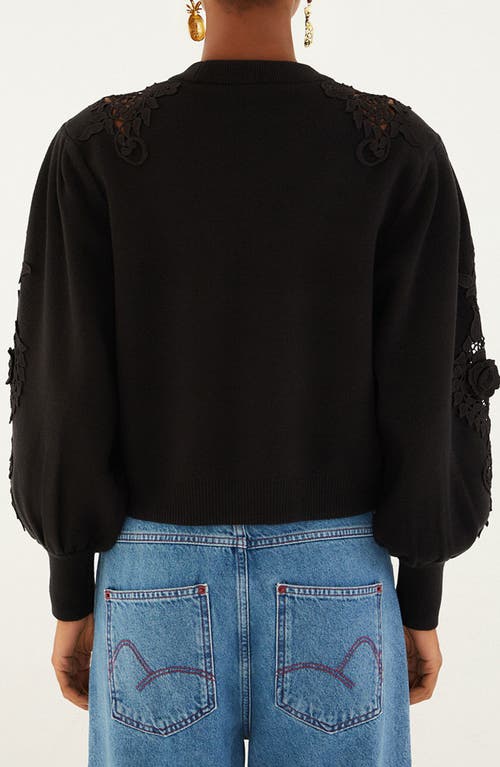 Farm Rio Black Lace Sweater In Black