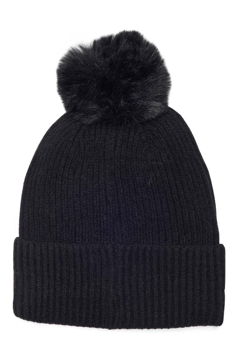 Ladder Knit Pom Beanie, Alternate, color, BLACK