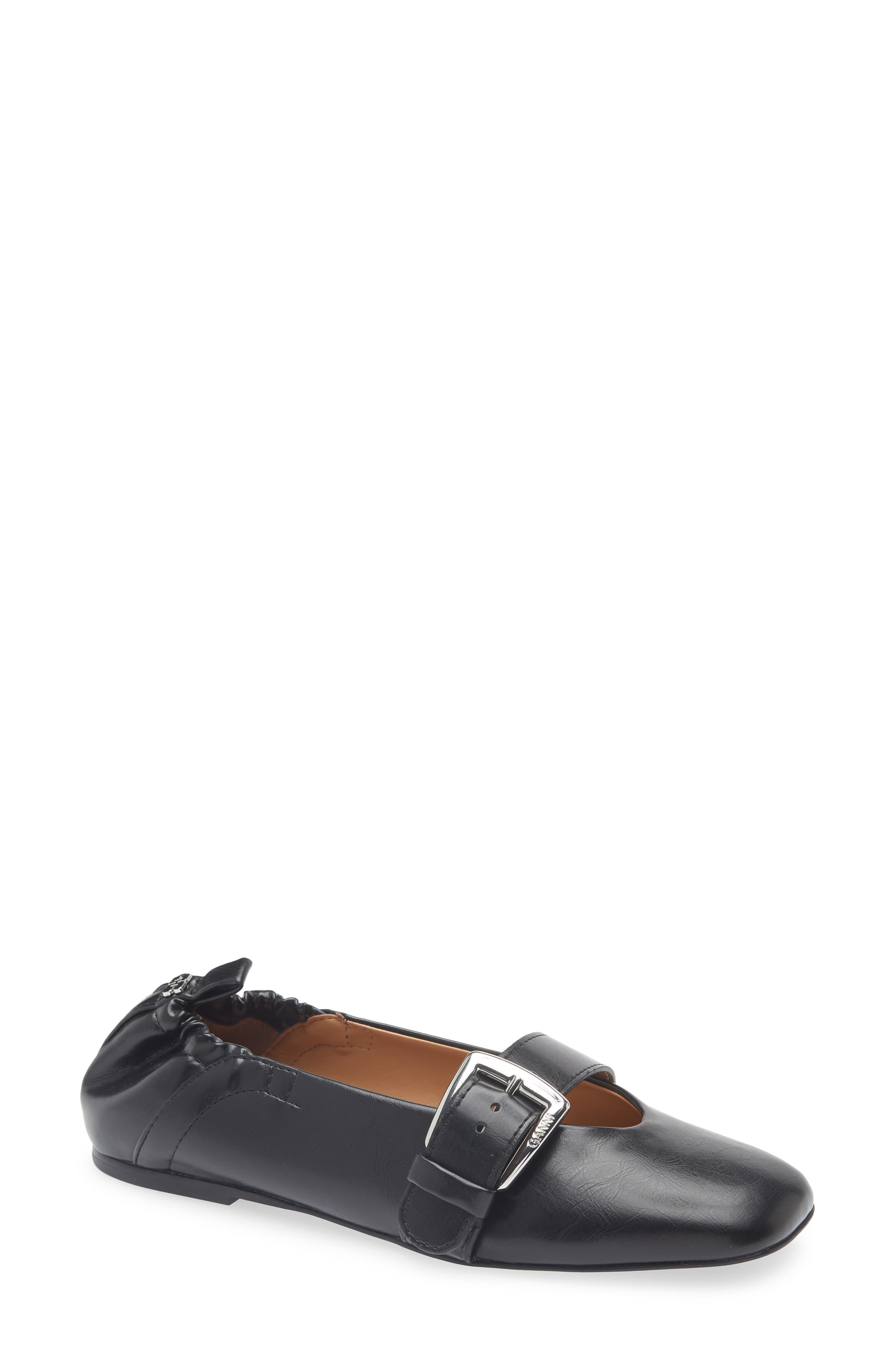 Ganni Mary Jane Ballet Flat, Main, color, Black