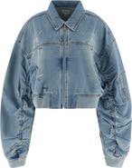 GUESS Anna Distressed Crop Denim Bomber Jacket