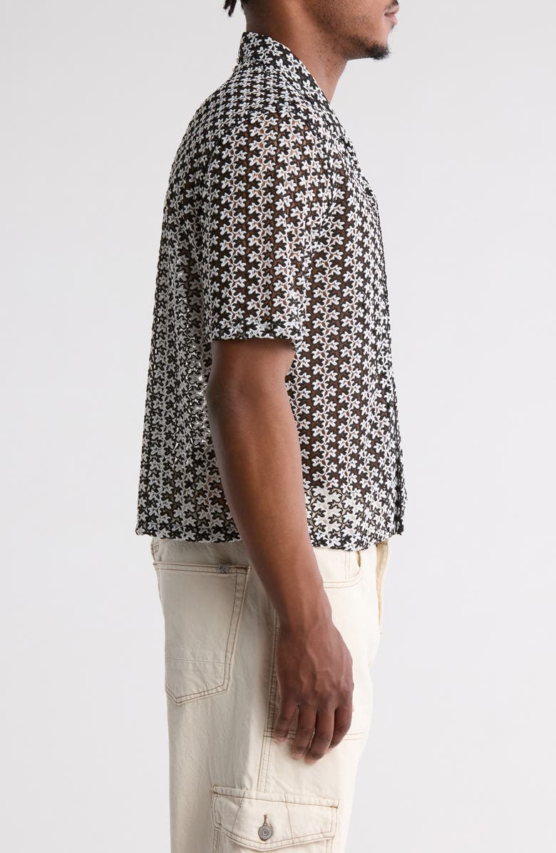 PacSun Rumi Oversize Open Knit Camp Shirt, Alternate, color, Black/ White