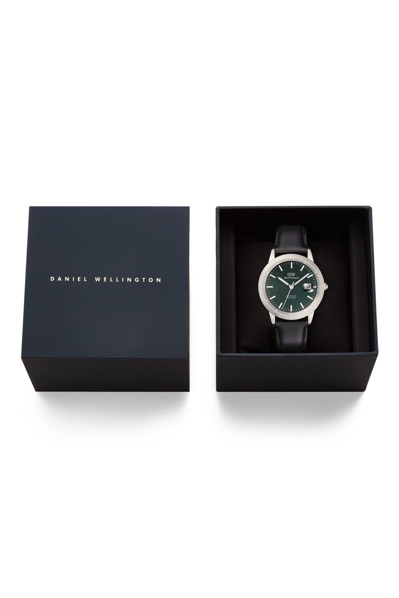 Iconic Automatic Leather Strap Watch, 40mm, Alternate, color, SILVER