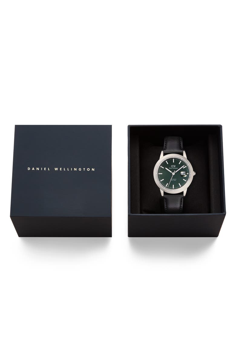 Daniel Wellington Iconic Automatic Leather Strap Watch, 40mm, Alternate, color, Silver