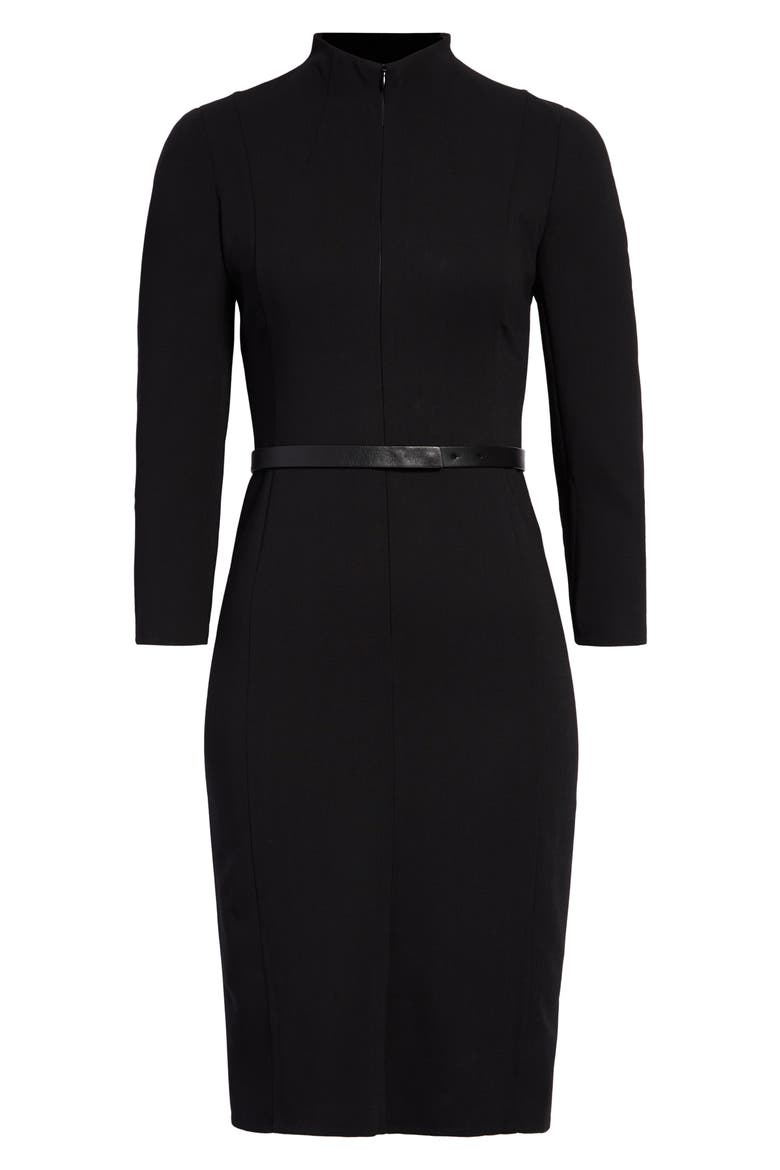 Belted Long Sleeve Wool Blend Dress, Alternate, color, BLACK