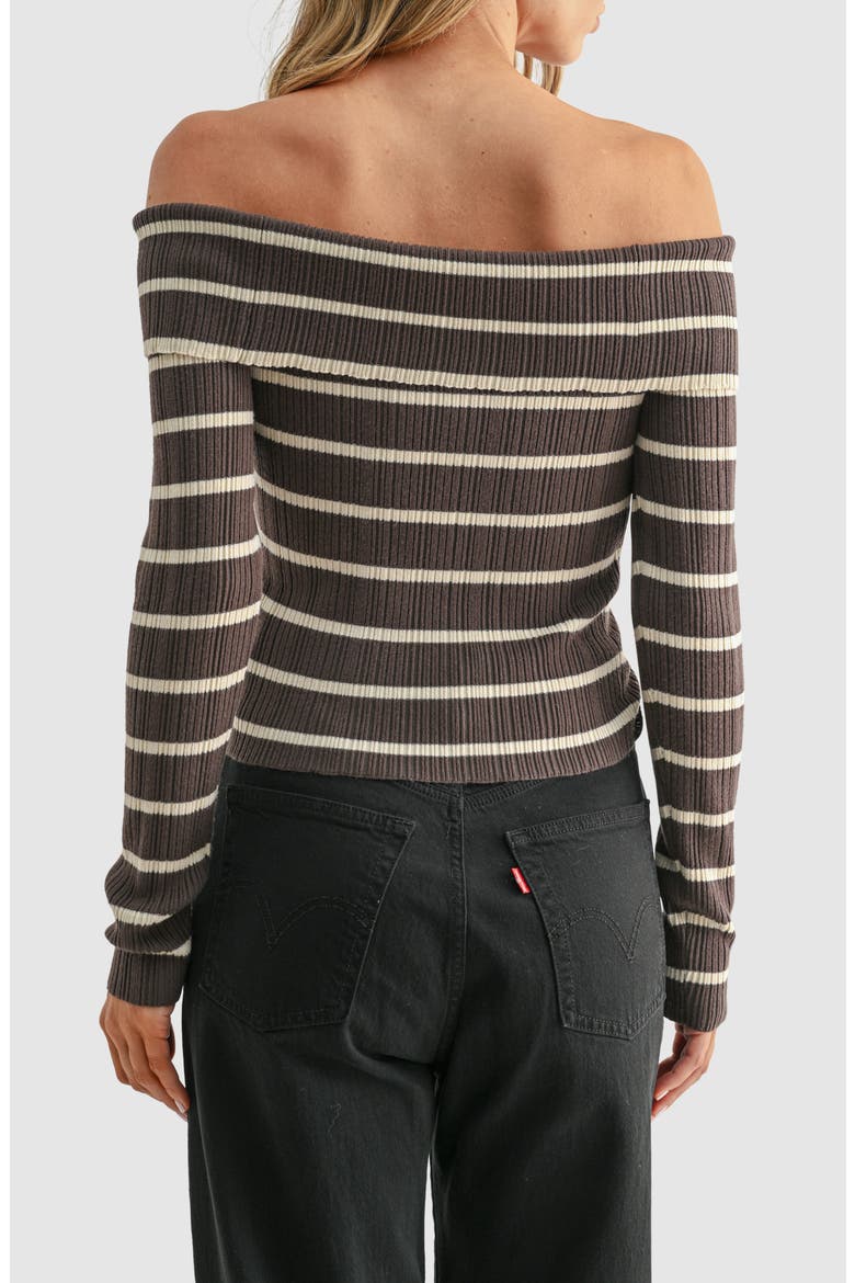 Off the Shoulder Rib Top, Alternate, color, BROWN CREAM