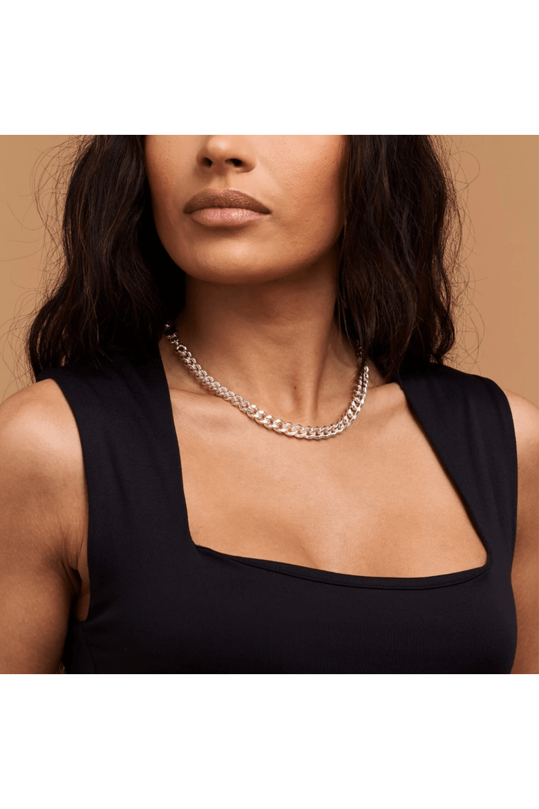 Wide Filed Curb Chain Necklace, Alternate, color, Silver