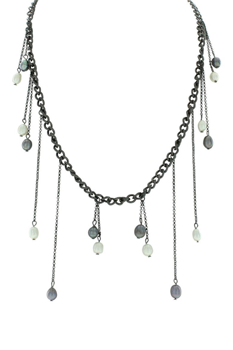 Graduated Imitation Pearl Curb Chain Statement Necklace, Main, color, GUNMETAL / GREY / WHITE